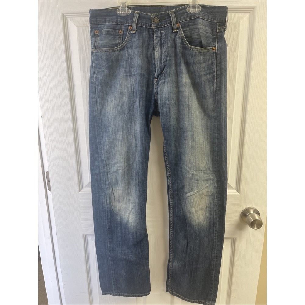 Levis 505 Jeans Mens 32x32 Straight Leg Light Wash Blue Denim Cotton Stretch‎